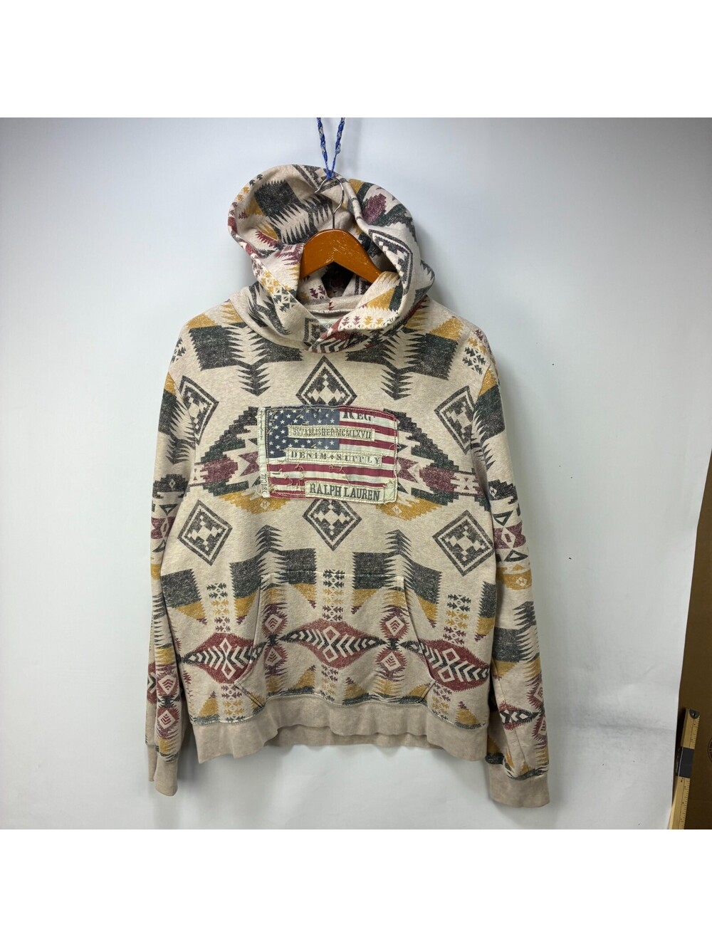 Denim & Supply Ralph Lauren Aztec USA Flag Patch Hoodie XL